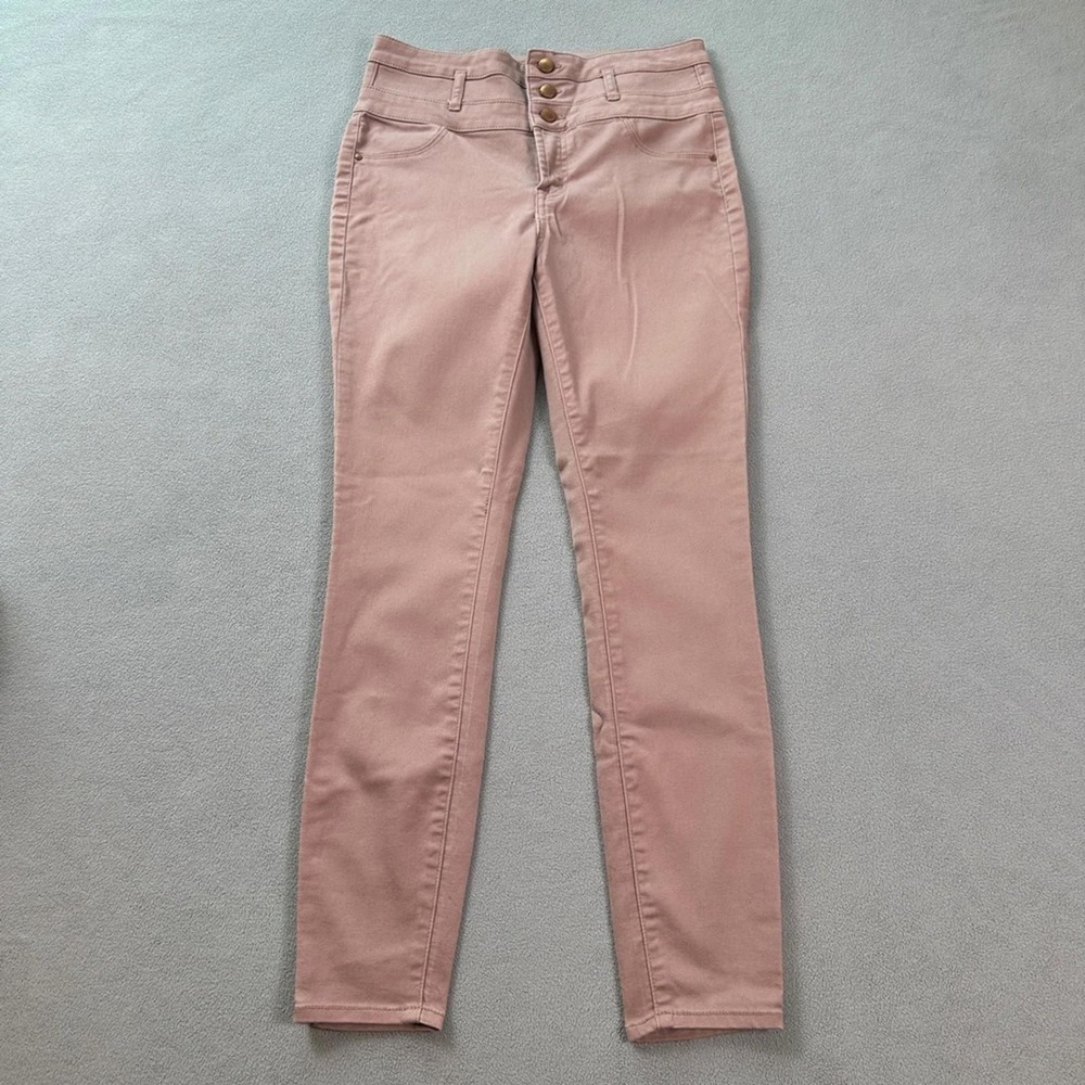 Refuge Women 8 High Waisted Skinny Jeans Dusty Rose Pink Triple Button Fly 1337